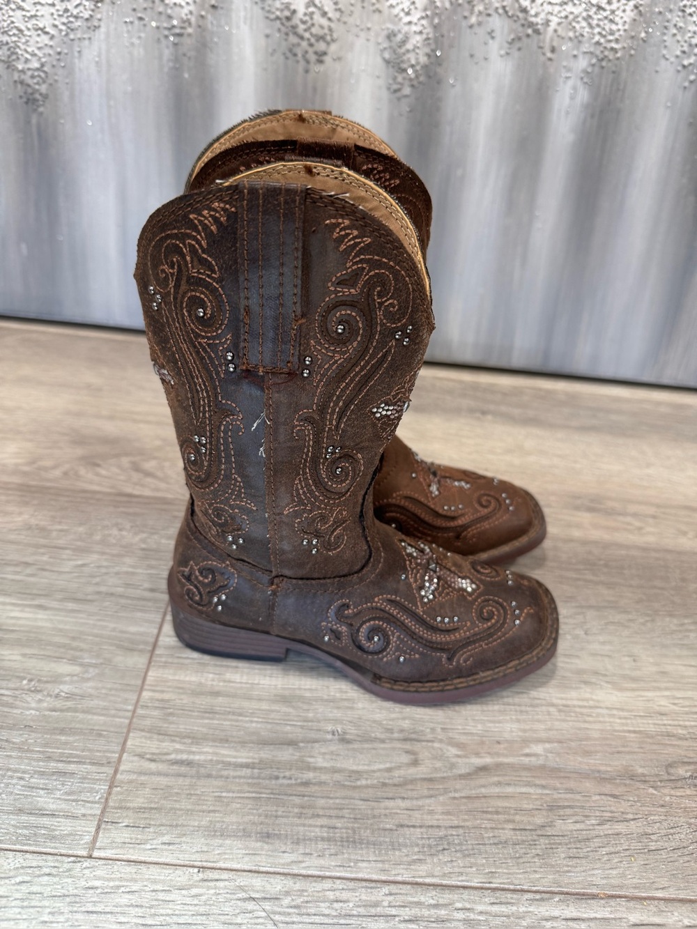 Roper Brown Girls' Western Boots with Rhinestones